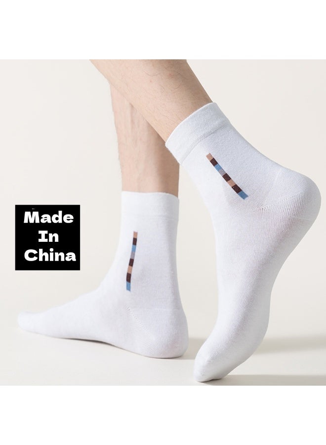 infino جوارب رجالية متوسطة القطع مصنوعة من القطن بنسبة 100%: جوارب متوسطة القطع، جوارب رسمية، ماصة للرطوبة، مناسبة لجميع المواسم، مصنوعة من القطن بنسبة 100%، ماصة للعرق ومقاومة للروائح، أنيقة وغير رسمية (5 أزواج، لون أبيض) - Image 3