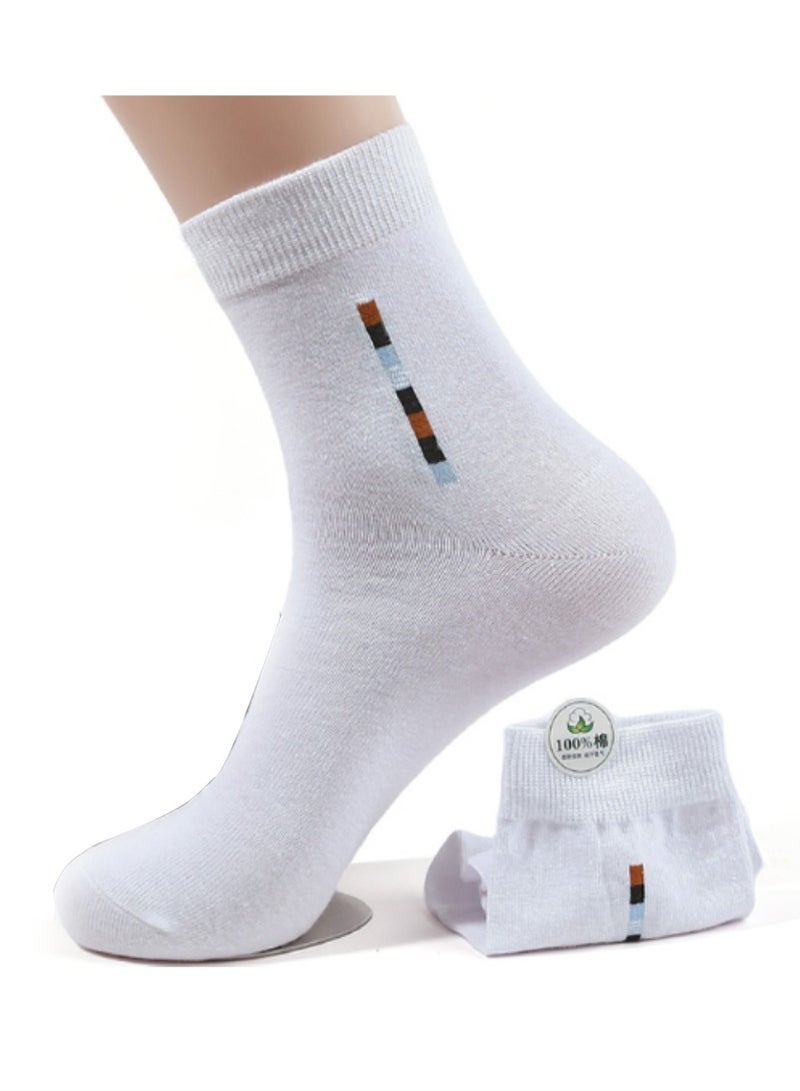 infino جوارب رجالية متوسطة القطع مصنوعة من القطن بنسبة 100%: جوارب متوسطة القطع، جوارب رسمية، ماصة للرطوبة، مناسبة لجميع المواسم، مصنوعة من القطن بنسبة 100%، ماصة للعرق ومقاومة للروائح، أنيقة وغير رسمية (5 أزواج، لون أبيض) - Image 2