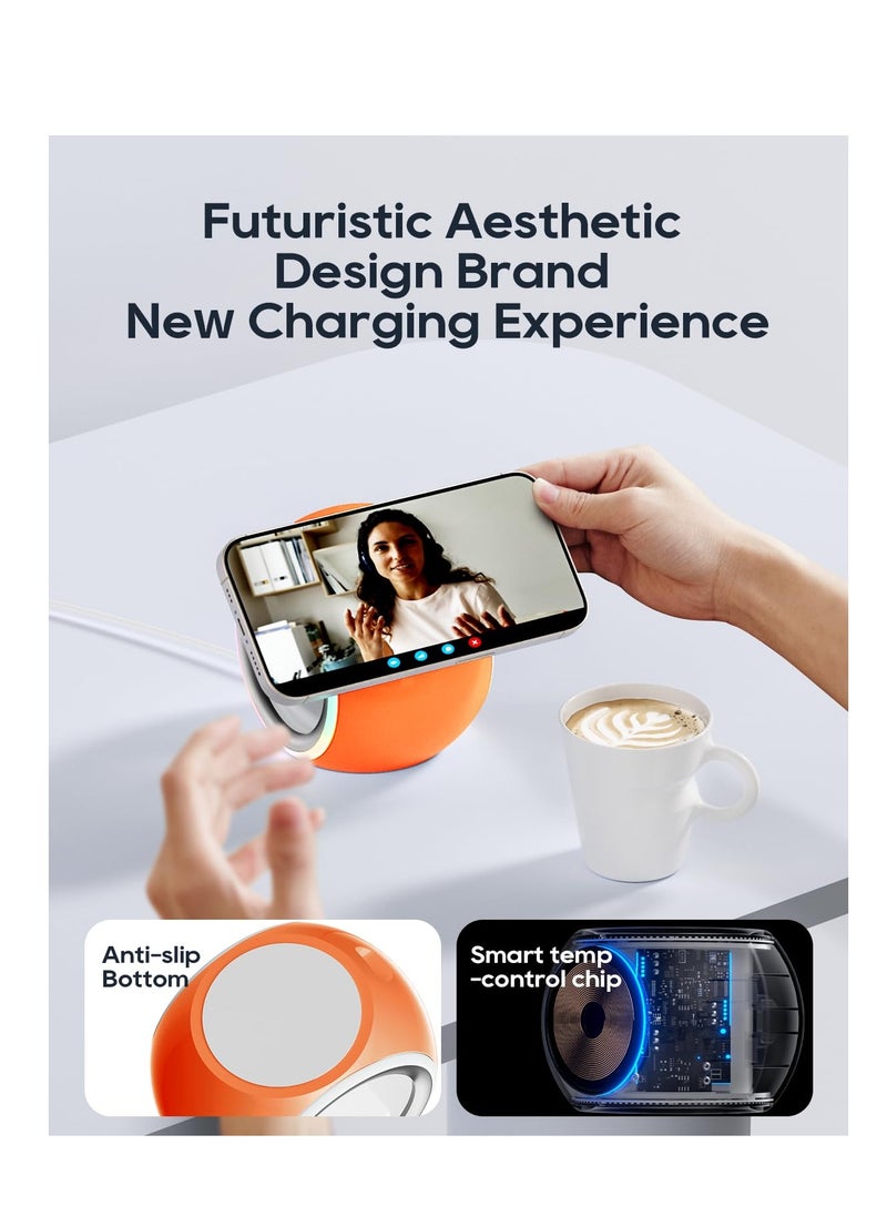 SYOSI - 3 in 1 Wireless Charging Station, Magnetic Wireless Charger for iPhone Apple Watch and AirPods, Fast Wireless Charger Stand for iPhone 15/14/13/12, for Multiple Devices (Orange) - Image 1