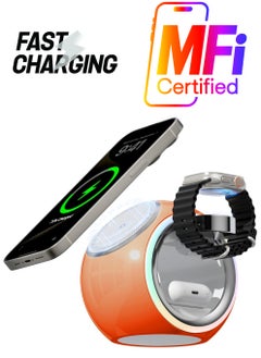 3 in 1 Wireless Charging Station, Magnetic Wireless Charger for iPhone Apple Watch and AirPods, Fast Wireless Charger Stand for iPhone 15/14/13/12, for Multiple Devices (Orange)