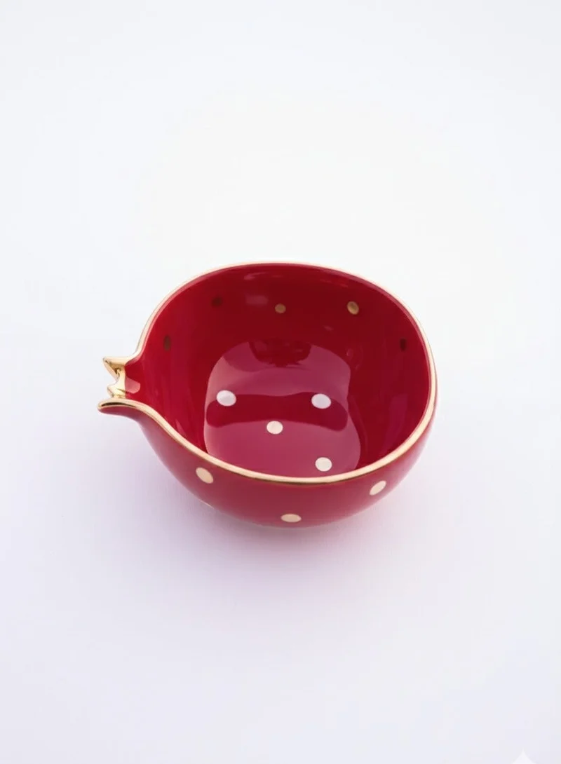 تحفة لوكس وعاء تحفة الفاخر المصنوع يدويًا على شكل نصف رمان - سيراميك أحمر مطلي بذهب حقيقي عيار 22 قيراطًا | ديكور منزلي حرفي، قطعة هدايا فاخرة | رمز الرخاء والوفرة (300 مل)