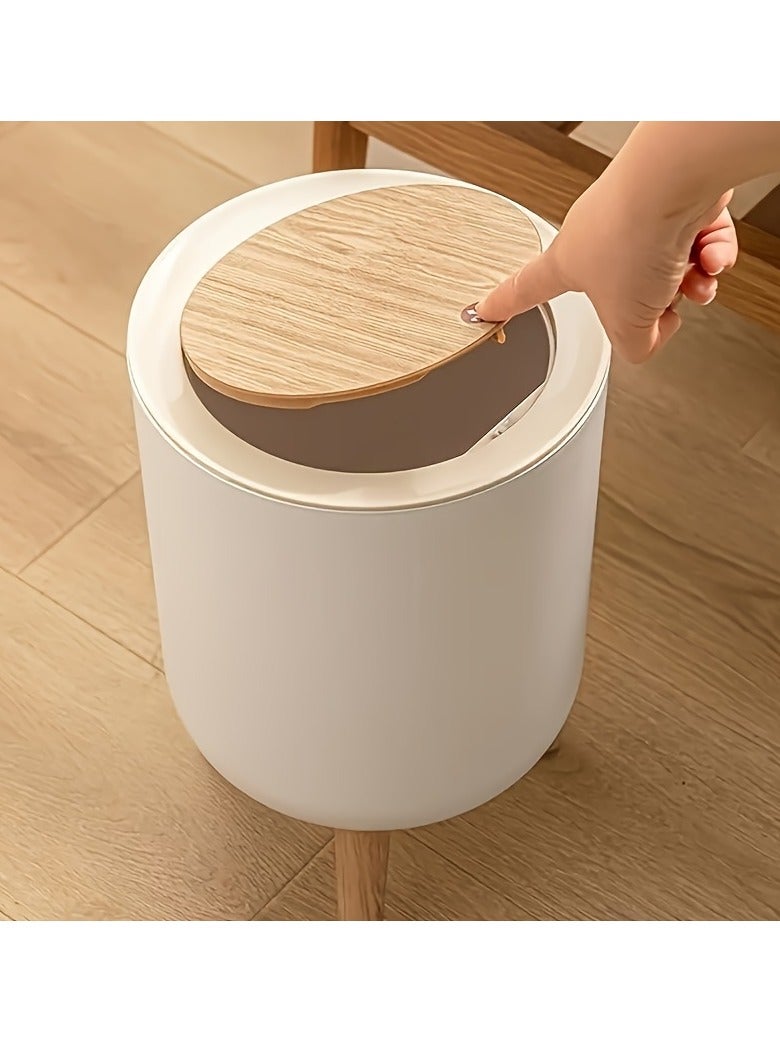 Deluxe 2.64-Gallon Round Striped Trash Can – Wood Grain Lid, Push-to-Open, Odor Resistant Design for Kitchen, Living Room & Bathroom  - Image 2