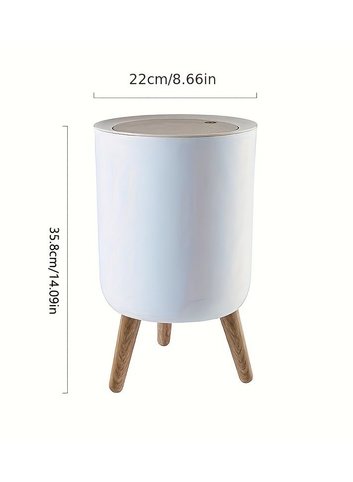 Deluxe 2.64-Gallon Round Striped Trash Can – Wood Grain Lid, Push-to-Open, Odor Resistant Design for Kitchen, Living Room & Bathroom  - Image 3