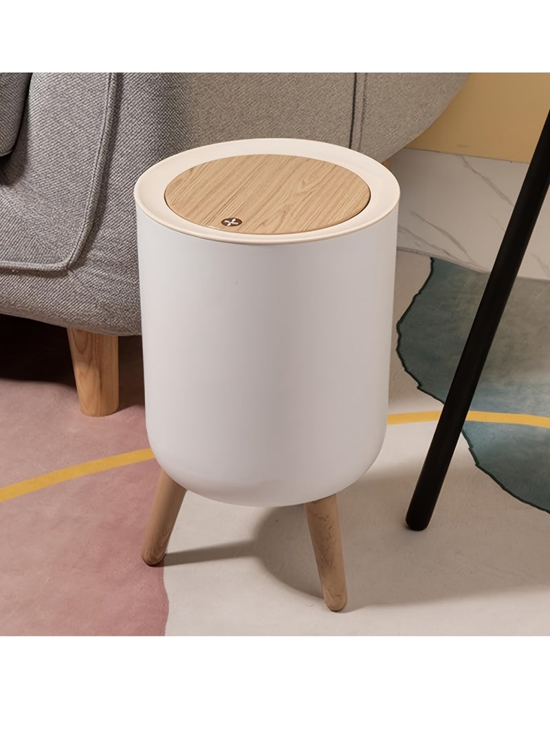 Deluxe 2.64-Gallon Round Striped Trash Can – Wood Grain Lid, Push-to-Open, Odor Resistant Design for Kitchen, Living Room & Bathroom  - Image 4