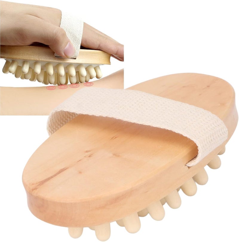 klarako Gasbag Massage Brush, Natural Wood Massage Body Brush Soothing Lymphatic Drainage Hand Drying Body Gasbag Brush Peeling Brush with Soft Massage Nodules Shower Brush Body Scrubber - Image 1