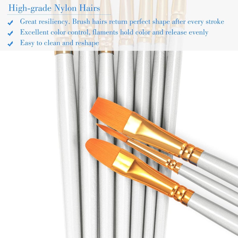 BOSOBO Paint Brushes Set, 2 Pack 20 Pcs Round Pointed Tip Paintbrushes Nylon Hair Artist Acrylic Paint Brushes for Acrylic Oil Watercolor, Face Nail Art, Miniature Detailing & Rock Painting, White - Image 4