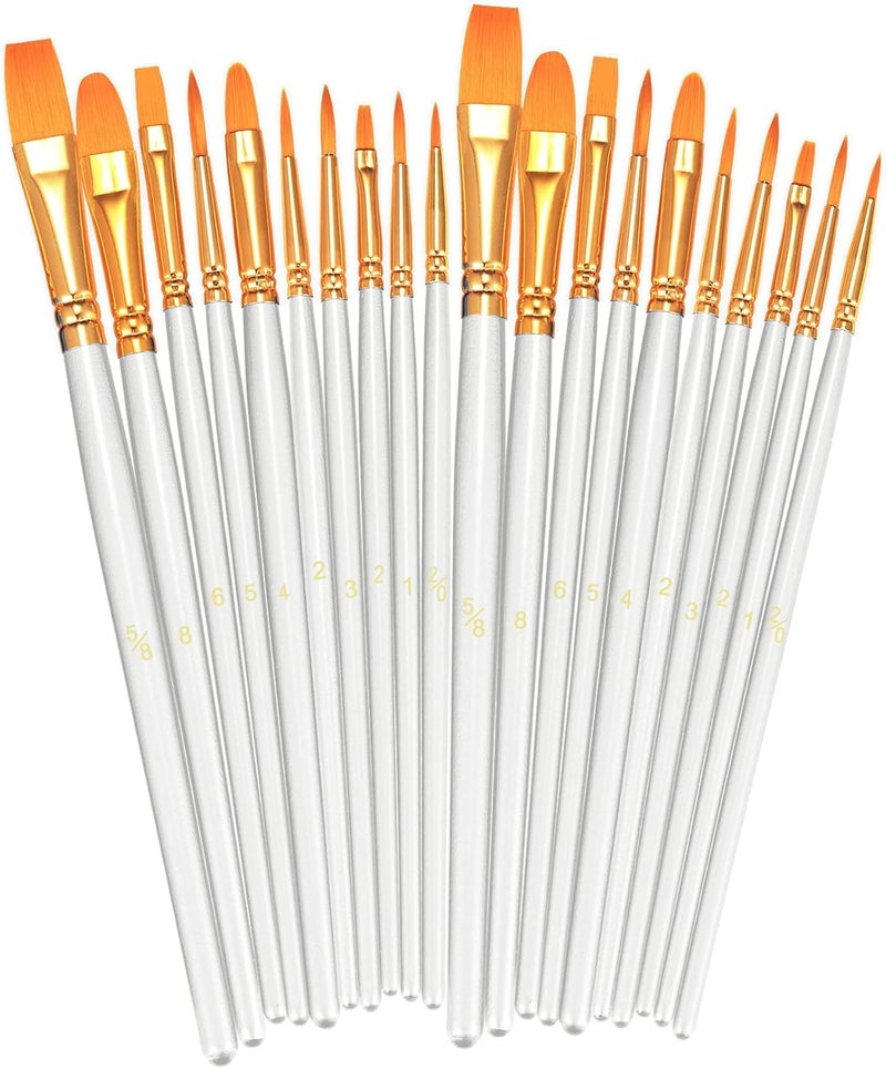 BOSOBO Paint Brushes Set, 2 Pack 20 Pcs Round Pointed Tip Paintbrushes Nylon Hair Artist Acrylic Paint Brushes for Acrylic Oil Watercolor, Face Nail Art, Miniature Detailing & Rock Painting, White - Image 1