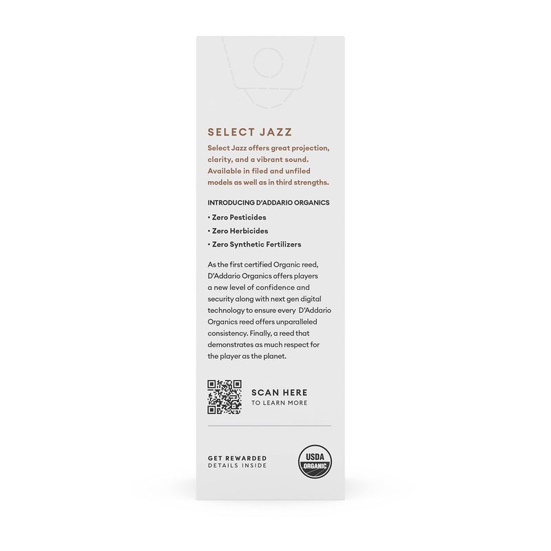 D'Addario Organic Select Jazz Unfiled Tenor Saxophone Reeds - Sax Reeds - Individually Sealed - 3 Soft, 5 Pack - Image 2