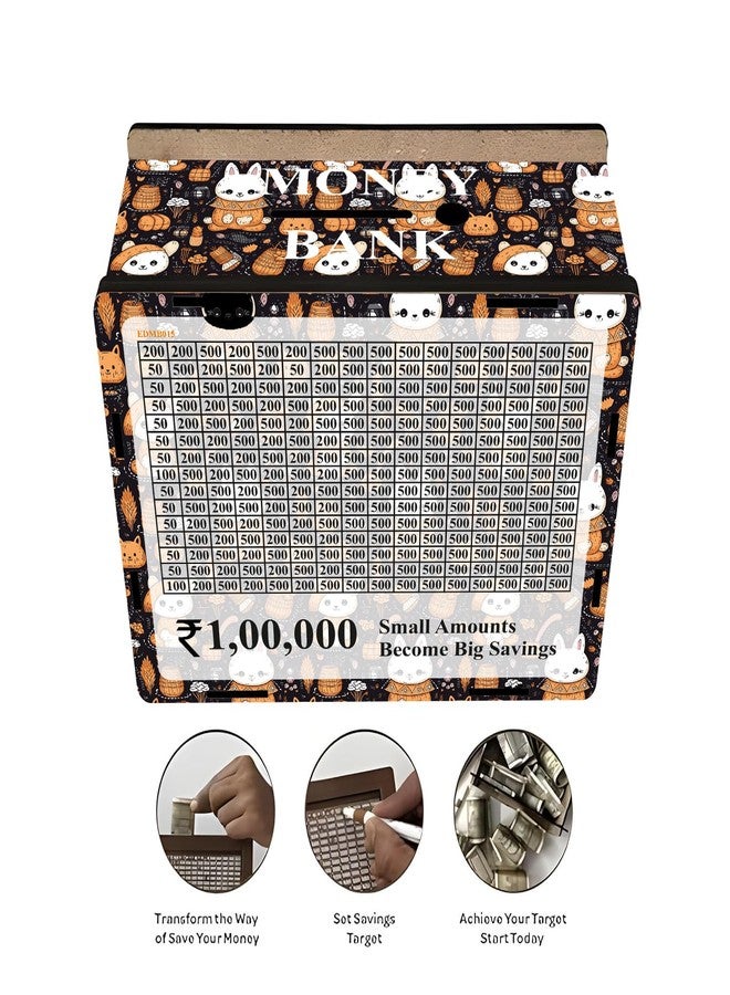 EXO DECOR Wooden Piggy Bank for Kids & Adults, Coin Box, Savings Box, Mini Bank, Donation Box, Smart Money Box, Wooden Coin Box, Money Saver, Piggy Bank with Numbers_EDMB006 (EDMB015) - Image 2