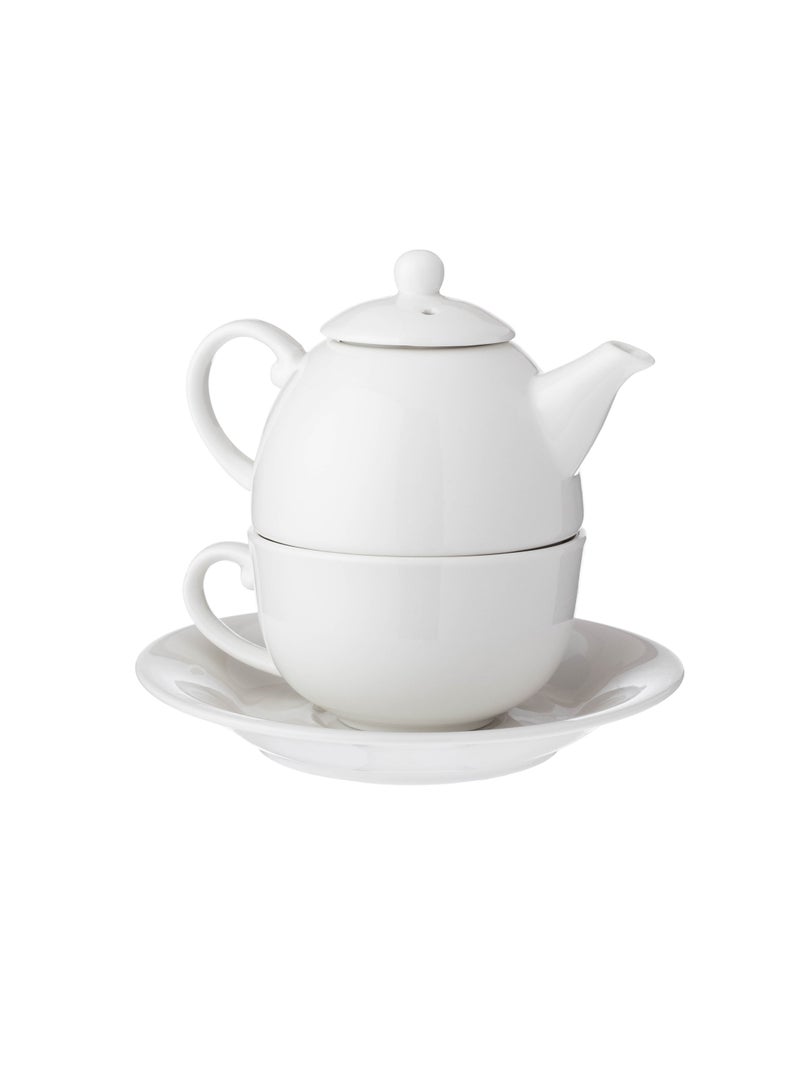 Dania A teapot set with a cup and saucer made of pure white porcelain for one person - Image 1