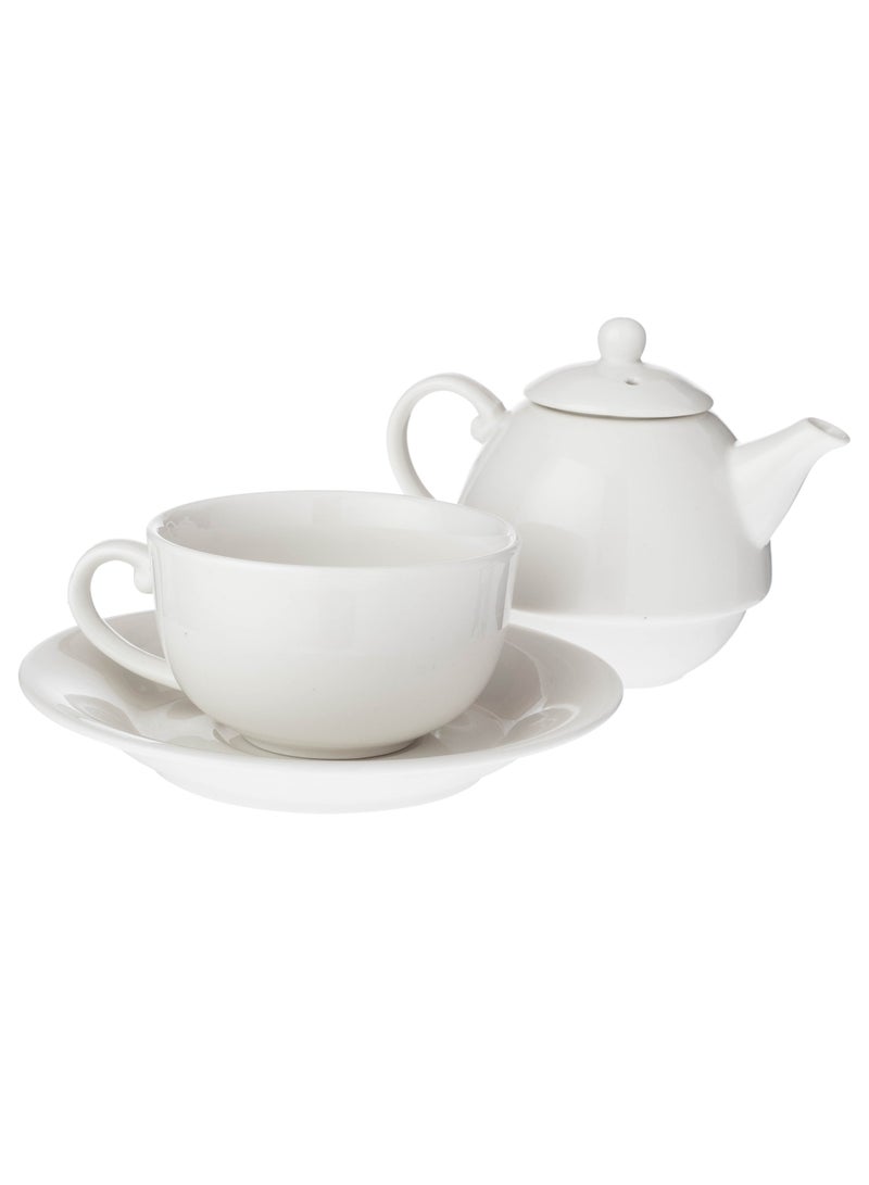 Dania A teapot set with a cup and saucer made of pure white porcelain for one person - Image 2