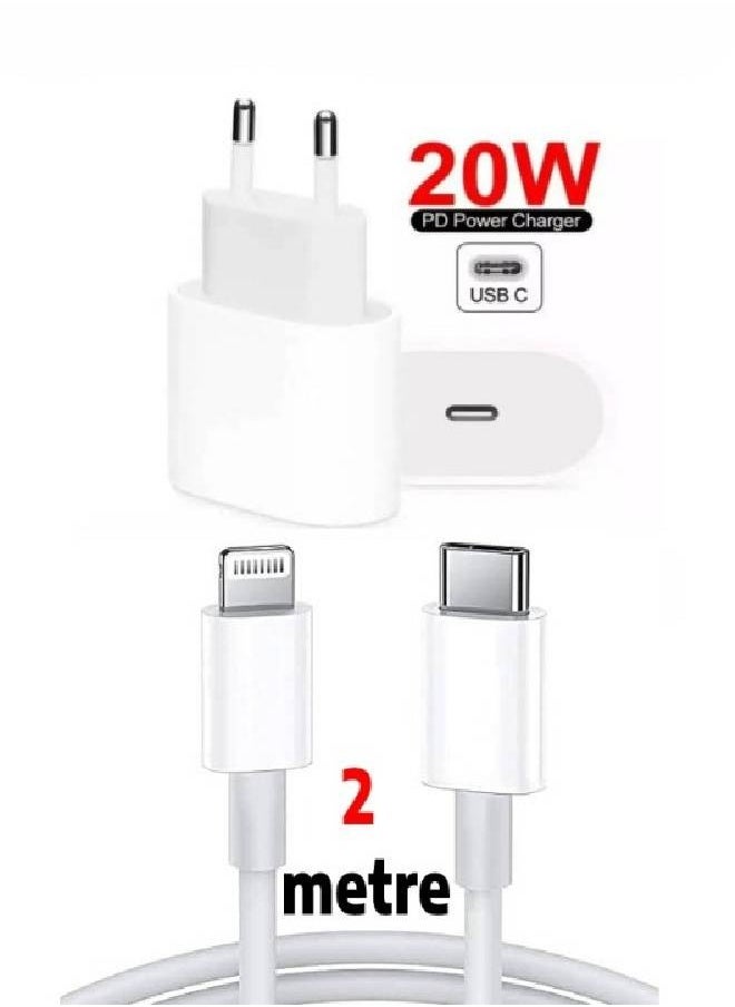 Generic Fast IPhone Charger 20W + Charging Cable From (Type C) To (iPhone) 2 Meters  - Image 1