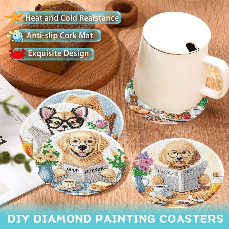 Ekuxom 8 Pcs Diamond Art Coasters Kit for Adults- Dog Diamond Painting Coasters with Holder-DIY Crafts Art Coaster Kit for Home Decor - Image 5