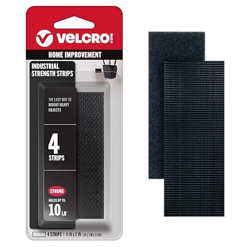 VELCRO Brand شريط فاستنر من علامة فيلكرو للاستخدام الثقيل | 4x2 بوصة | 4 مجموعات | يحمل 10 أرطال | لاصق ذاتي | قوة صناعية سوداء | للاستخدام الداخلي أو الخارجي، 90209 - Image 1
