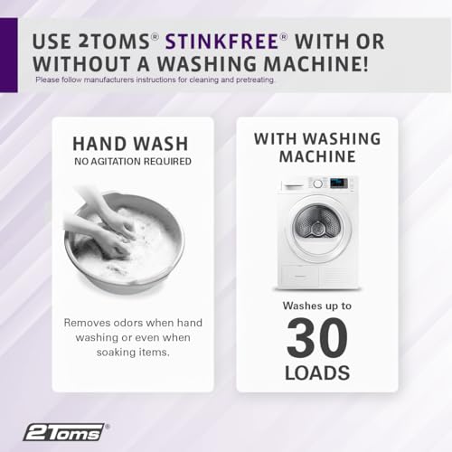 2Toms StinkFree Laundry Detergent, Fragrance-Free Odor Eliminator for Athletic Clothes & Gear, Formulated for Sweat, 30 Ounces, 2 Bottles - Image 4