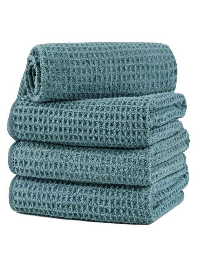 MICROFI Microfiber Waffle Hand Towels, 4 Pieces, Soft, Absorbent, Fast Drying, Lint Free (Green) - Image 1
