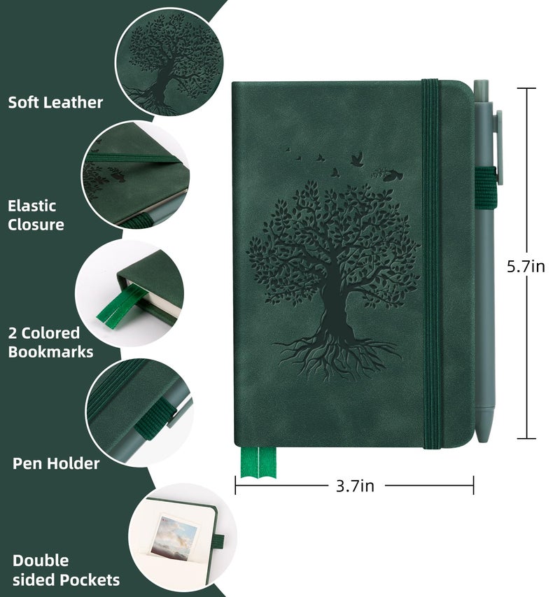 ALKALO 3 Pack Pocket Journaling Notebooks, A6 Small Notebook Total 360 Pages Journaling Notebooks For Note Taking Journals For Writing Mini Note Pads With Pen Holder 100 GSM Thick Paper Christmas Gifts(Green,Red,Black) - Image 2