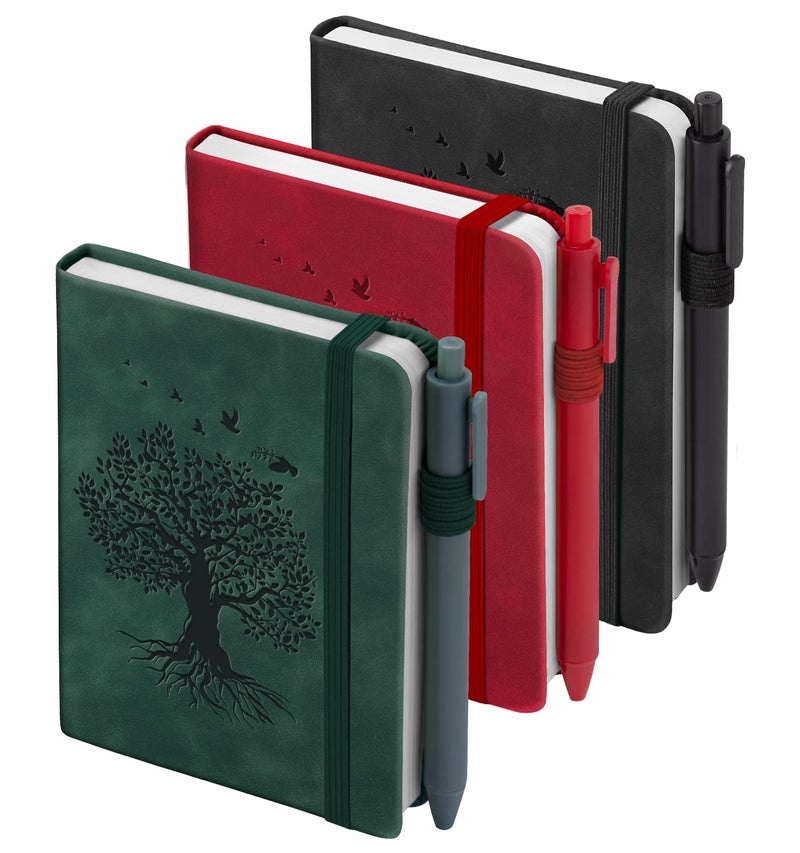 ALKALO 3 Pack Pocket Journaling Notebooks, A6 Small Notebook Total 360 Pages Journaling Notebooks For Note Taking Journals For Writing Mini Note Pads With Pen Holder 100 GSM Thick Paper Christmas Gifts(Green,Red,Black) - Image 1