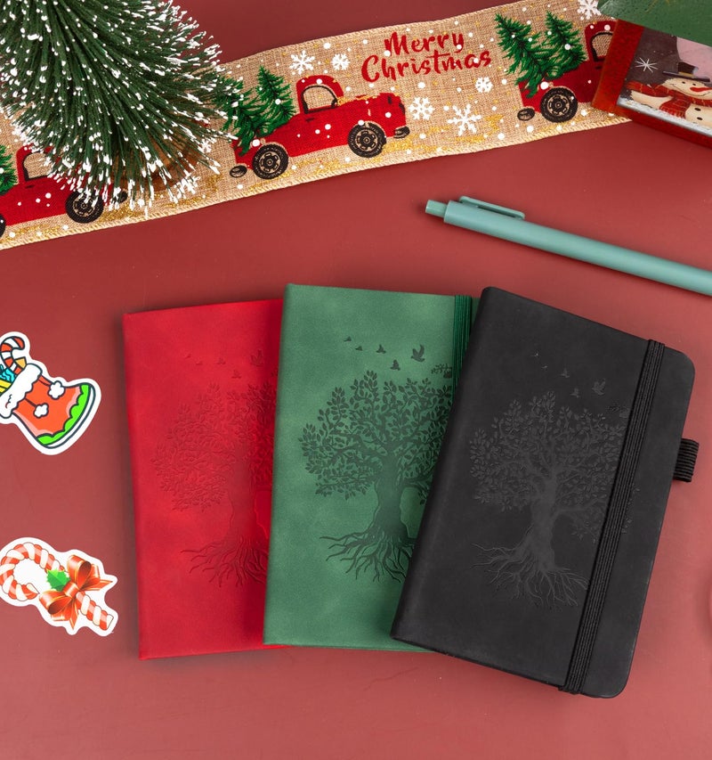 ALKALO 3 Pack Pocket Journaling Notebooks, A6 Small Notebook Total 360 Pages Journaling Notebooks For Note Taking Journals For Writing Mini Note Pads With Pen Holder 100 GSM Thick Paper Christmas Gifts(Green,Red,Black) - Image 5