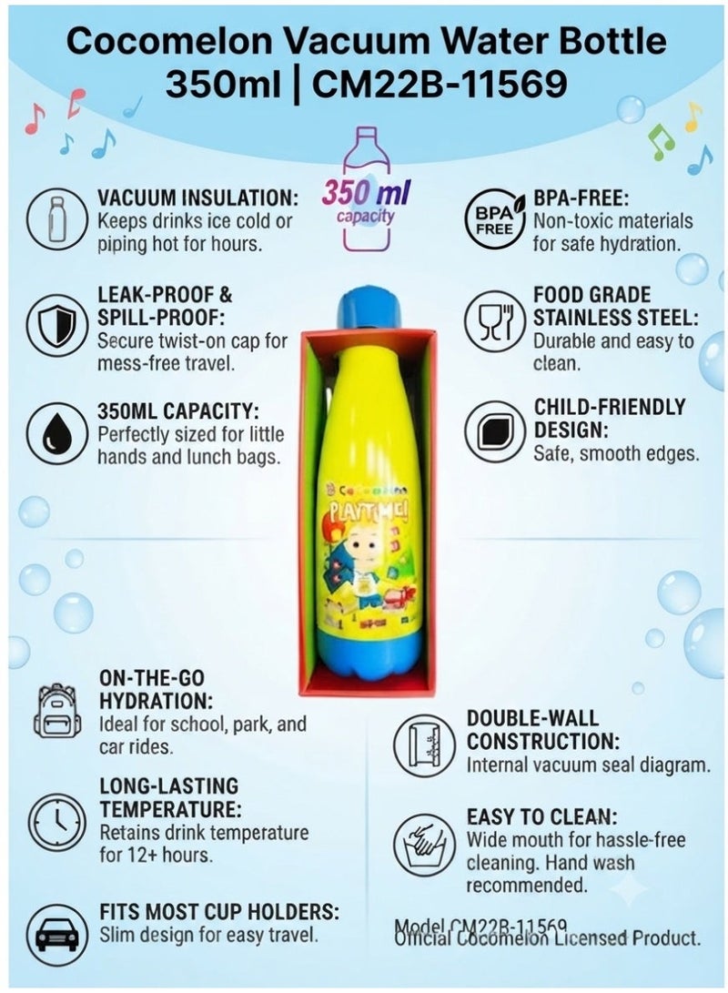 Cocomelon Personalized Kids Water Bottle 350ml – Add Your Name | Vacuum Insulated Stainless Steel - Image 3