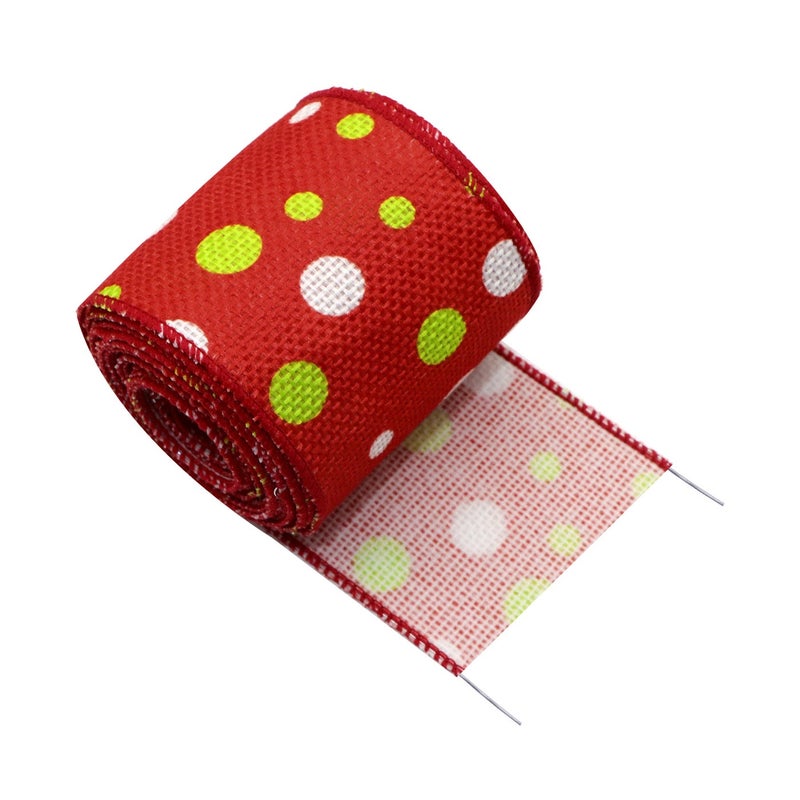 6.3cm Christmas Burlap Wire Edge Ribbon with Overlock Tape, 5 Yards/Roll - Image 1