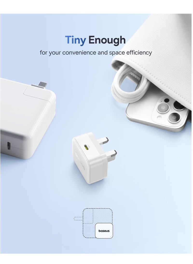 بيسوس شاحن 30 واط GaN USB-C PD مع كابل Type-C بطول 1 متر 60 واط، مجموعة محول حائط للشحن السريع متوافقة مع iPhone 16 Pro Max/15/14، iPad Air/Pro، Samsung S25U/S24U، Xiaomi Redmi Note 14/13/12، POCO X7 Pro، HONOR، Realme، OnePlus، محول طاقة Type-C للهواتف والأجهزة اللوحية والمزيد (أبيض) - Image 4