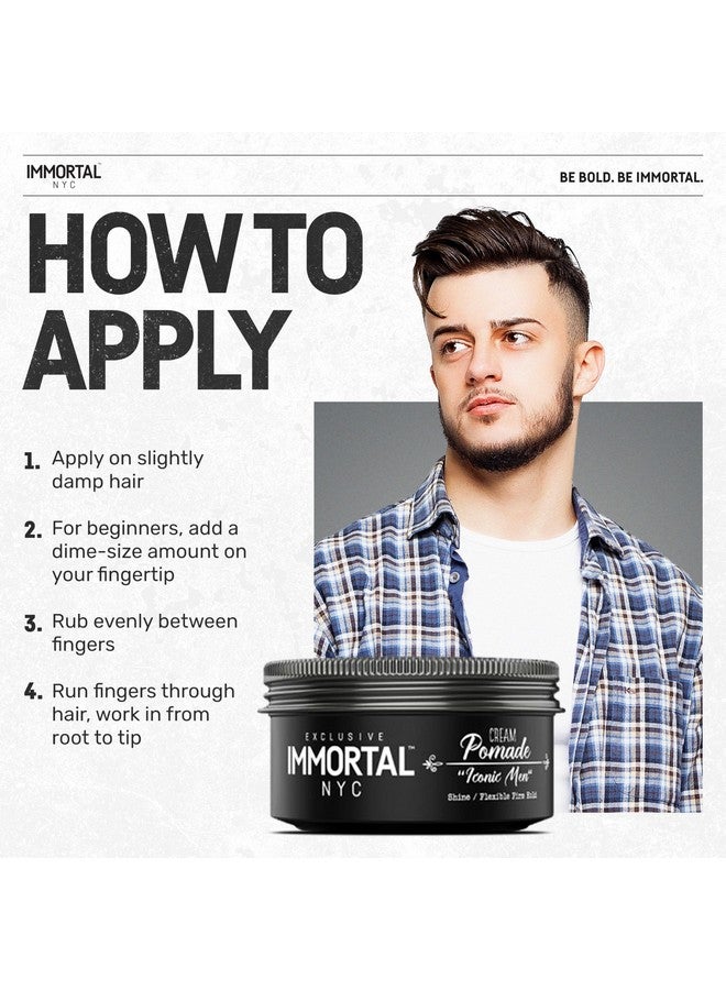 Immortal NYC Iconic Men Cream Pomade Flex Medium/Stong Hold Low Shine All Natural Waterbased Hair Cream Pomade For Men No Residue All Hair Types - Image 5