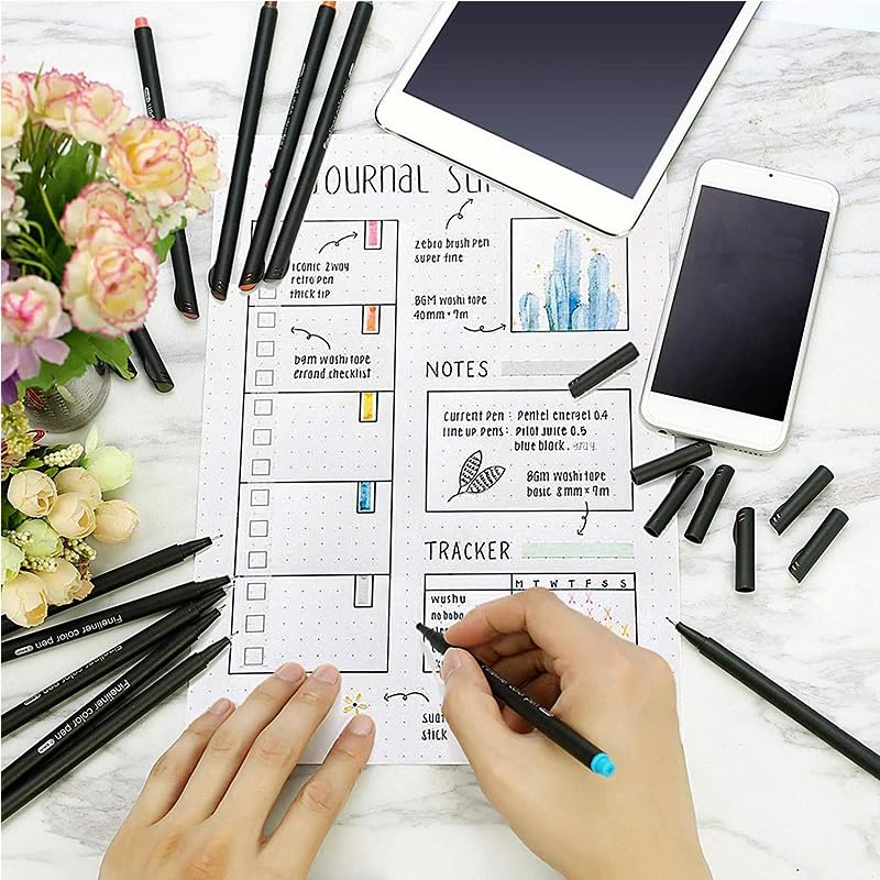 Wish key أقلام ماركر أنيقة ذات نقطة رفيعة، مجموعة ألوان 0.4 مم للأولاد والبنات، حبر متعدد الألوان كتابة سلسة غير سامة وخالية من الأحماض، قلم رسم لوازم المدرسة والمكتب، 8+ سنوات (مجموعة من 12) - Image 5