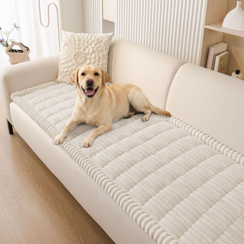 Smiry Couch Cover for Dogs Washable, Non Slip Fuzzy Pet Couch Covers for 3 Cushion Sofa Pet Friendly, Thick Soft Sofa Slipcovers Cushion Protector (White, 27.6" x 59") - Image 1