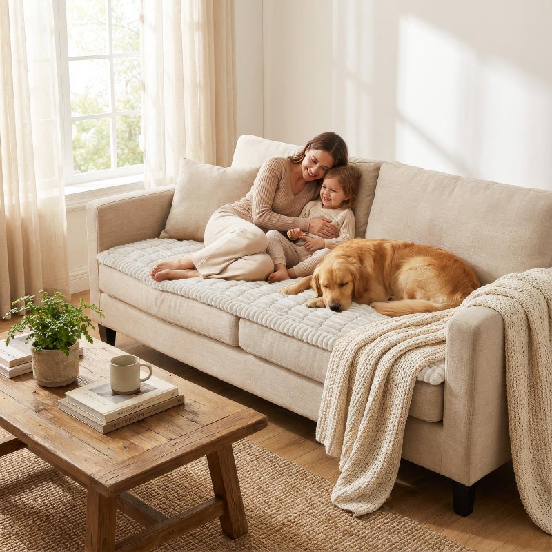 Smiry Couch Cover for Dogs Washable, Non Slip Fuzzy Pet Couch Covers for 3 Cushion Sofa Pet Friendly, Thick Soft Sofa Slipcovers Cushion Protector (White, 27.6" x 59") - Image 5