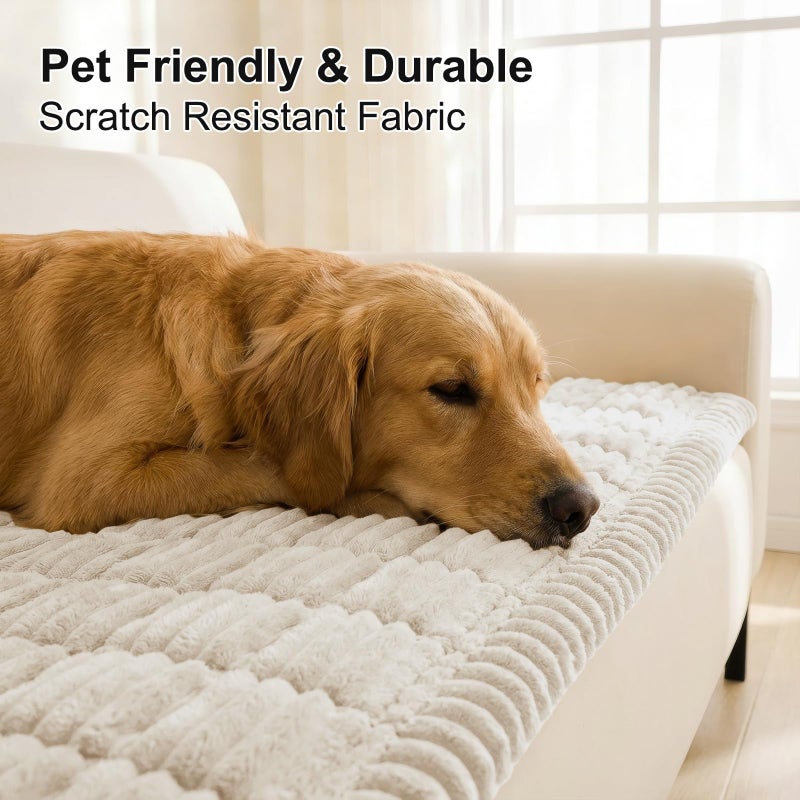 Smiry Couch Cover for Dogs Washable, Non Slip Fuzzy Pet Couch Covers for 3 Cushion Sofa Pet Friendly, Thick Soft Sofa Slipcovers Cushion Protector (White, 27.6" x 59") - Image 3