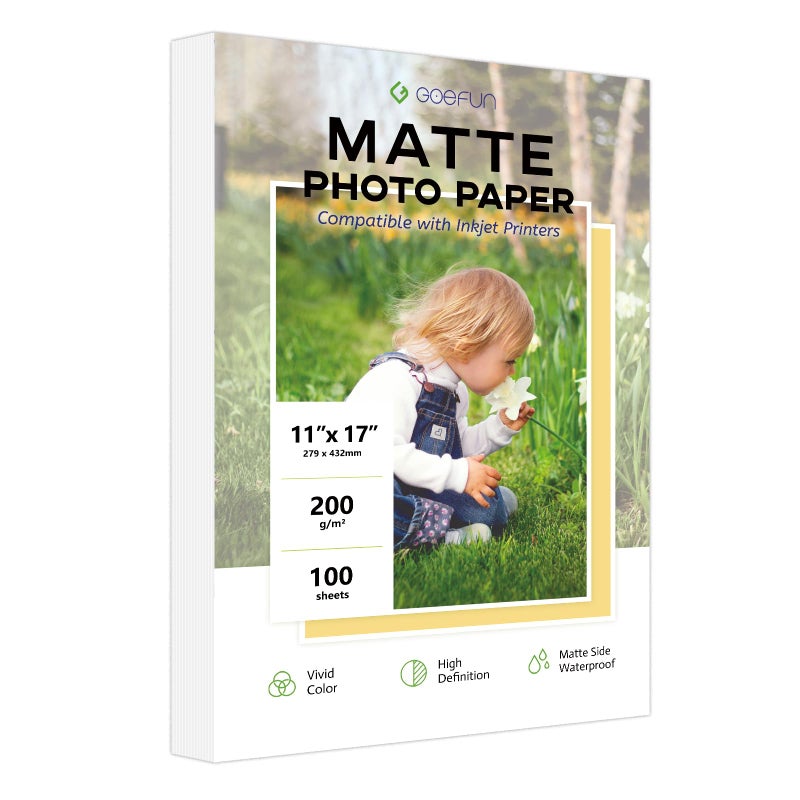 Goefun 11x17 Matte Photo Paper, Goefun 200 GSM/54LB Inkjet Photo Paper for Printer 100 Sheets for Posters, Menus and Art Prints - Image 1