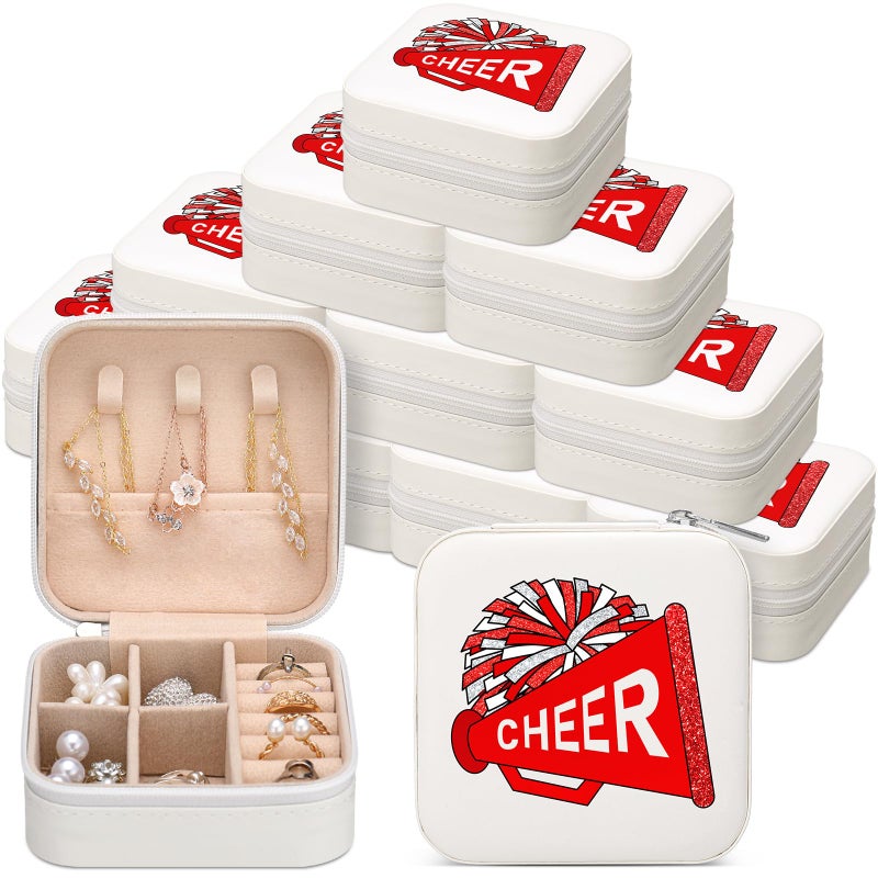 Cosblank 12 Pcs Cheer Team Gifts Bulk Cheerleader Jewelry Box Travel Jewelry Case Organizer for Team Inspirational Gift Cheer Accessories for Teammates(Red) - Image 1