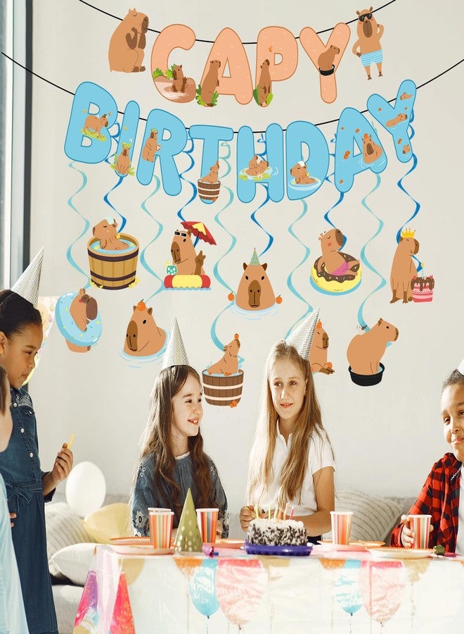 Rakuto Happy Capybara Birthday Decorations, 10PCS Cute Capy Birthday Party Banners Hanging Swirls Decor, Capybara Lover Bday Decor Supplies Boys Girls - Image 4