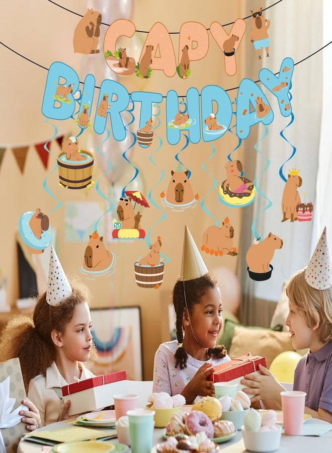 Rakuto Happy Capybara Birthday Decorations, 10PCS Cute Capy Birthday Party Banners Hanging Swirls Decor, Capybara Lover Bday Decor Supplies Boys Girls - Image 5