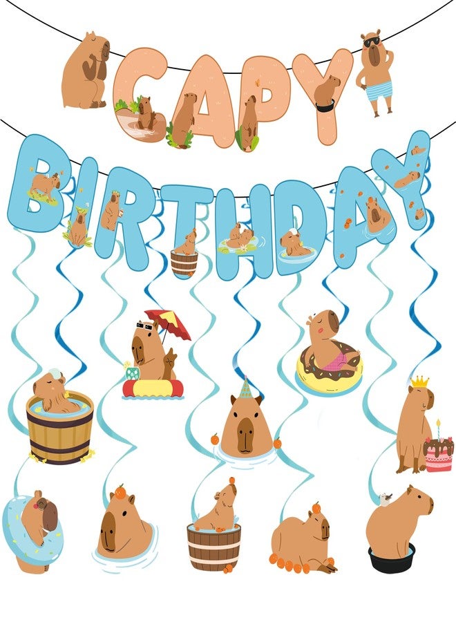 Rakuto Happy Capybara Birthday Decorations, 10PCS Cute Capy Birthday Party Banners Hanging Swirls Decor, Capybara Lover Bday Decor Supplies Boys Girls - Image 1