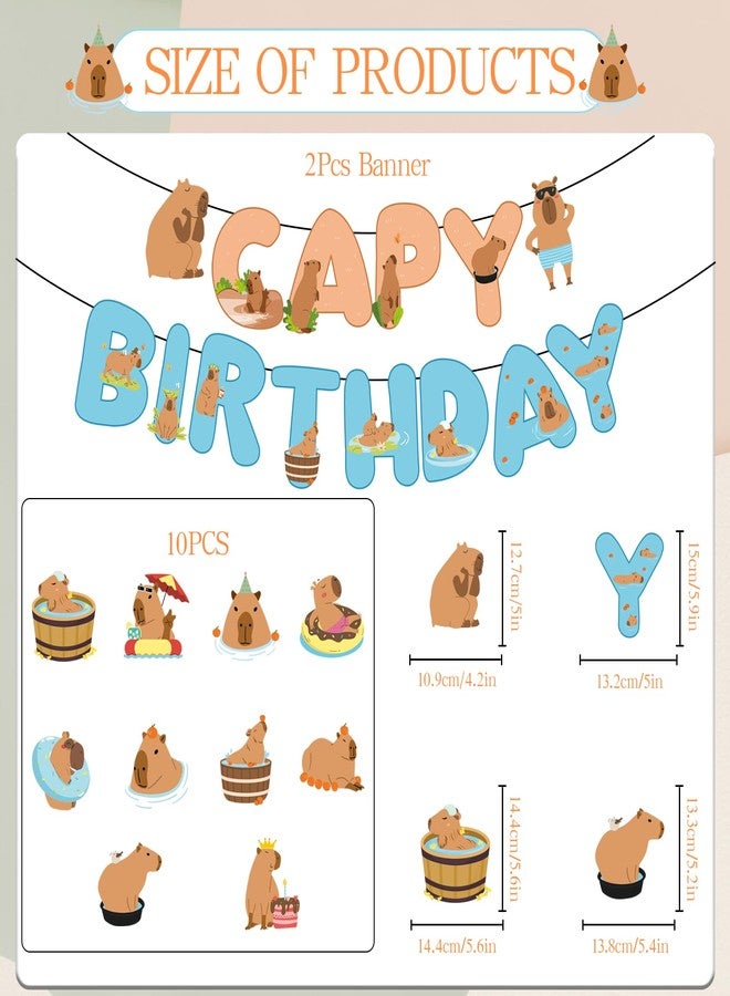 Rakuto Happy Capybara Birthday Decorations, 10PCS Cute Capy Birthday Party Banners Hanging Swirls Decor, Capybara Lover Bday Decor Supplies Boys Girls - Image 2