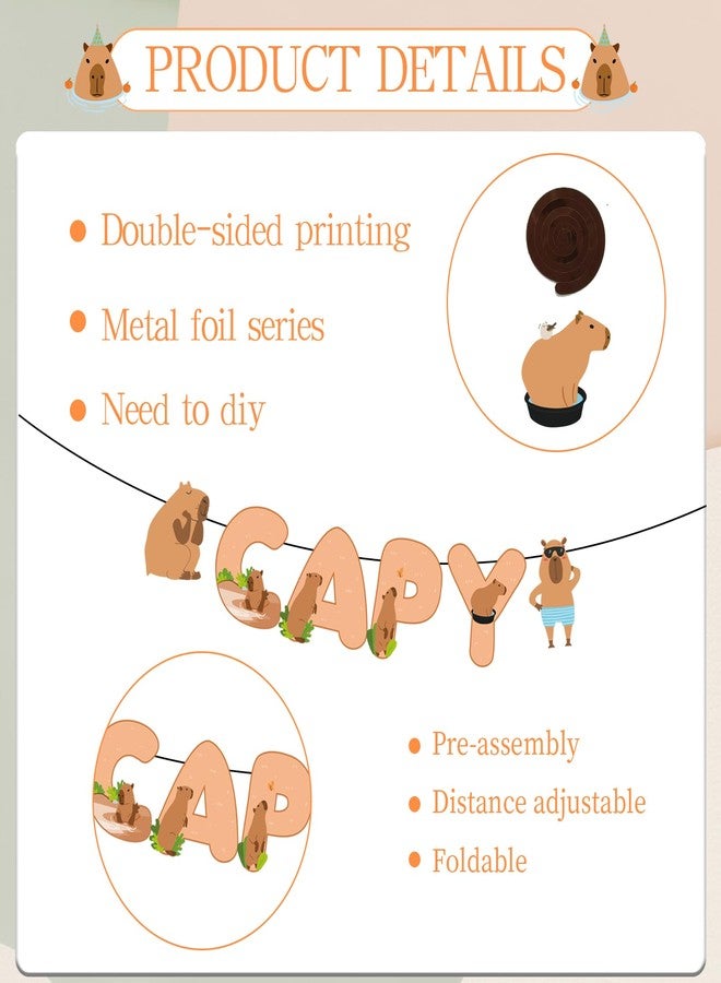 Rakuto Happy Capybara Birthday Decorations, 10PCS Cute Capy Birthday Party Banners Hanging Swirls Decor, Capybara Lover Bday Decor Supplies Boys Girls - Image 3
