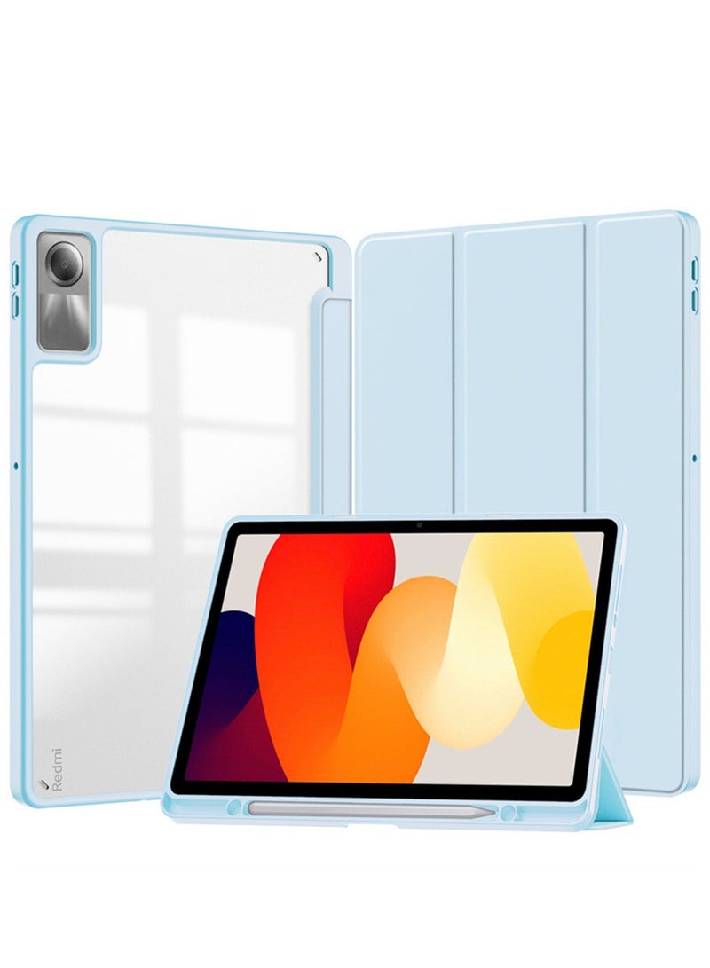حالة الهاتف متوافق مع قرص Redmi الدخن سراج الدين 11.0 بوصة 2023 ، مع حامل القلم شفافة الغطاء الخلفي رقيقة مضادة للصدمات الكمبيوتر اللوحي الغطاء التلقائي الصحوة / النوم ( الجليد الأزرق ) - Image 1
