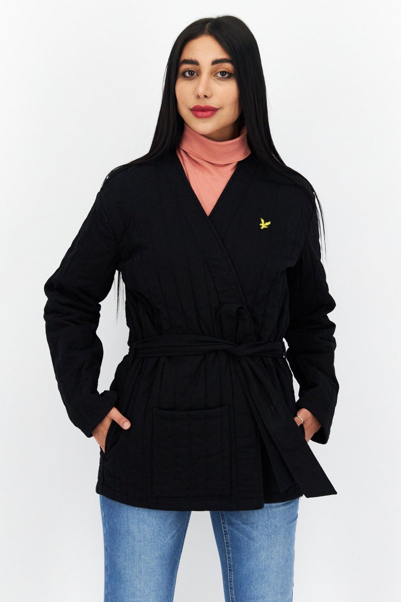 Lyle & Scott Women Split Neck Belted Quilted Jacket, Black - Image 1