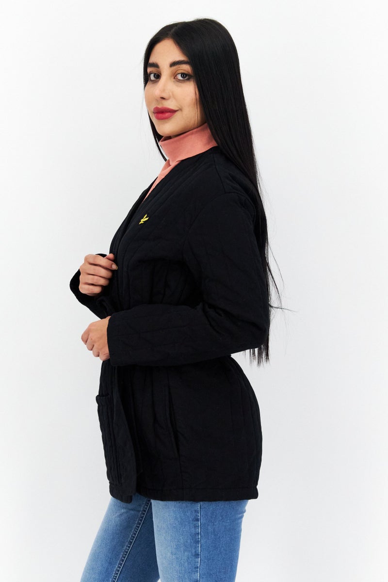 Lyle & Scott Women Split Neck Belted Quilted Jacket, Black - Image 2