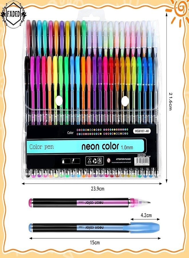 Faded Neon Gel Pens Set with Fluorescent Metallic Glitter Pastel Colors Ideal for DIY Art Crafts Scrapbooking Journaling and Creative Projects (Pack of 48) - Image 3