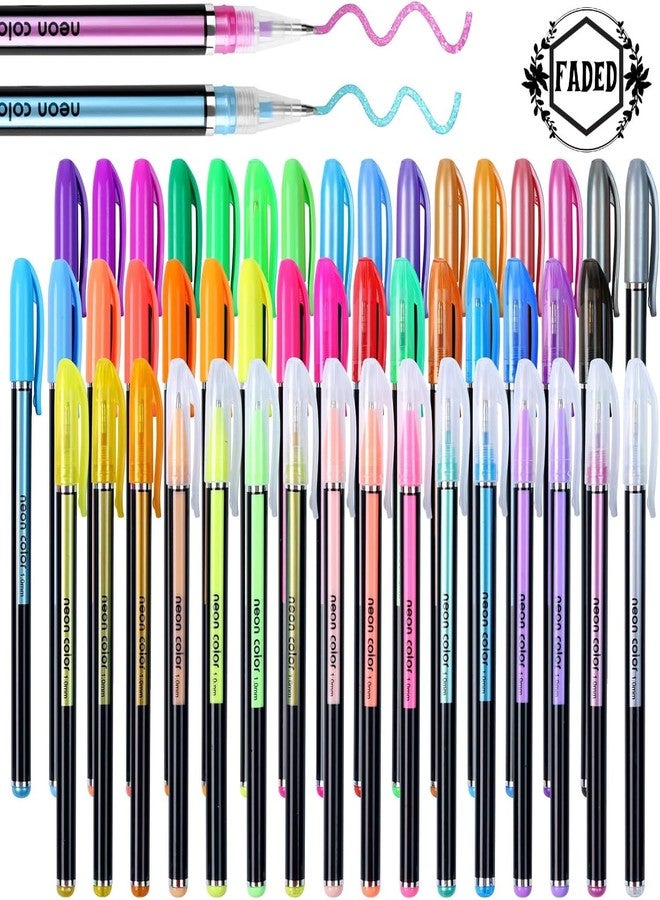 Faded Neon Gel Pens Set with Fluorescent Metallic Glitter Pastel Colors Ideal for DIY Art Crafts Scrapbooking Journaling and Creative Projects (Pack of 48) - Image 2