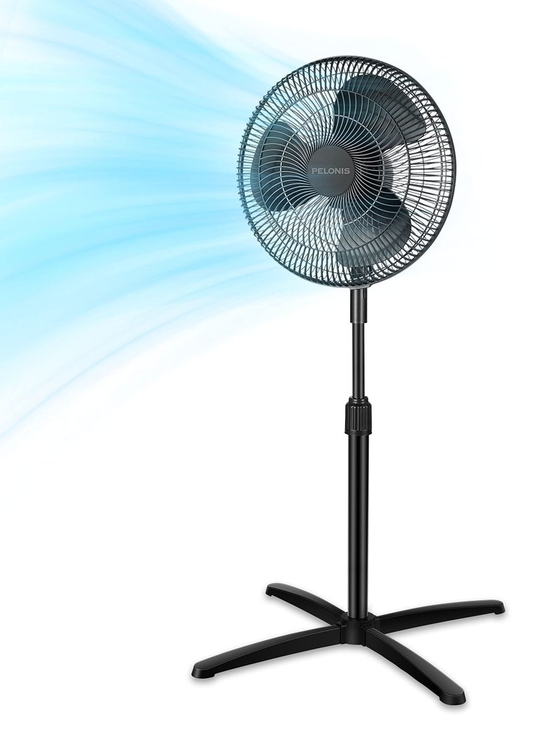PELONIS Fan Portable 16 Inch Pedestal Fan 3Speed 90 Oscillation Adjustable Height Standing Floor Fan for living room bedroom kitchen and home office Black PFS40M2ABB