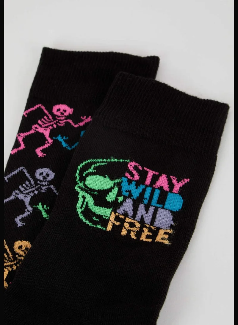 DeFacto 2 Pack Neon Skeleton Print Long Socks