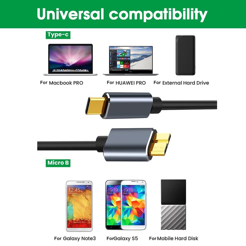 ELEPHANTBOAT ® USB C to Micro B 3.0 Cable 5Gbps Fast Data Transfer Type-C to External Hard Drive Cord Compatible with MacBook Pro/Air, WD, Seagate, Toshiba, Galaxy S10/S9/S8, My Passport - Image 4