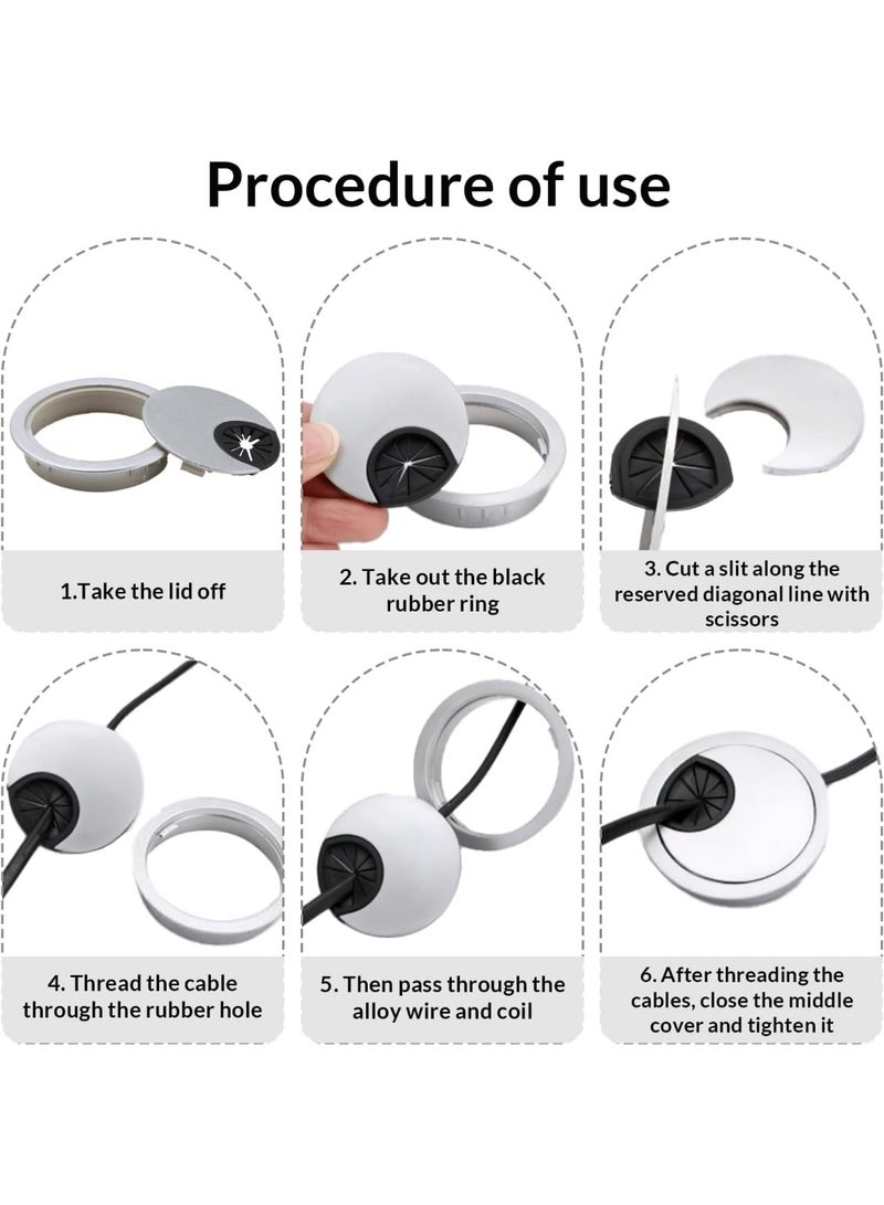 سونسر 2 عبوة 80 مم سطح المكتب جروميت كيت ، غطاء ثقب سطح المكتب البلاستيكي ، غطاء ثقب منفذ سطح المكتب القابل للفصل ، منظم سلك إدارة الكابلات لسطح المكتب على الكمبيوتر ، غطاء ثقب كابل المائدة المستديرة في المكتب المنزلي ، فضي مصقول - Image 4