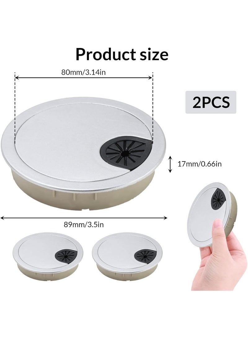 سونسر 2 عبوة 80 مم سطح المكتب جروميت كيت ، غطاء ثقب سطح المكتب البلاستيكي ، غطاء ثقب منفذ سطح المكتب القابل للفصل ، منظم سلك إدارة الكابلات لسطح المكتب على الكمبيوتر ، غطاء ثقب كابل المائدة المستديرة في المكتب المنزلي ، فضي مصقول - Image 2