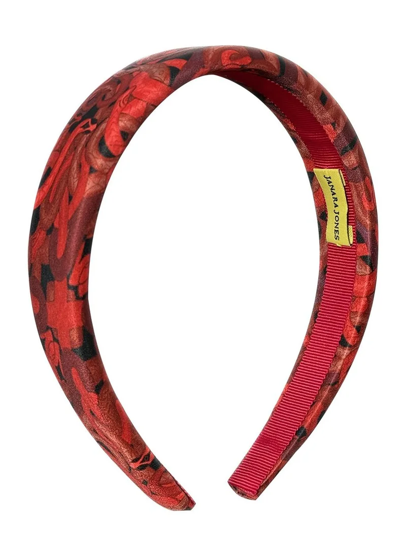JANARA JONES Red Snakes Print Satin Headband