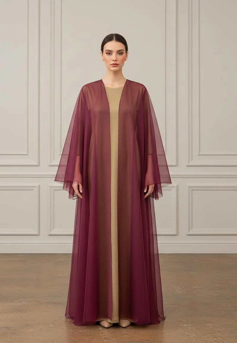 NUKHBAA The Royal Garnet Tulle Abaya-905